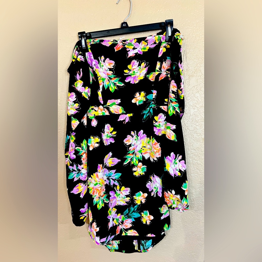 Lush Brand, off shoulder dress. Size Small, black multi color floral. Never worn